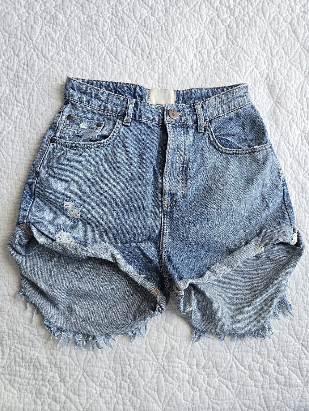 One Teaspoon High Waist Bandit Frayed Distressed Denim Jean Shorts